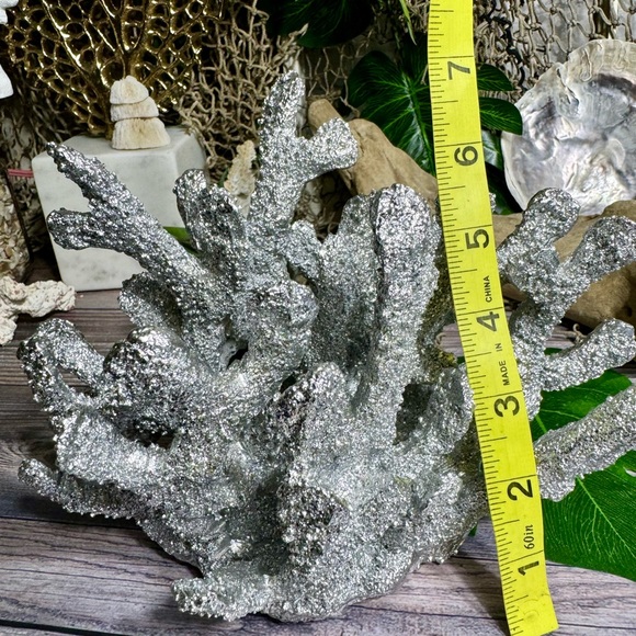 NEW Silver Poly Resin CORAL Coastal Nautical Beach Ocean Decor Bookend Shell Dis - Picture 16 of 16